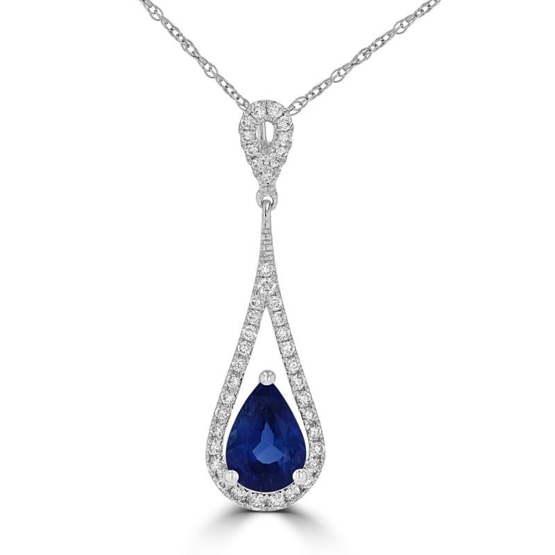 K White Gold Teardrop Sapphire And Diamond Pendant Gdspp