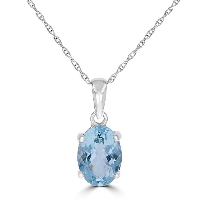 Oval Aquamarine Pendant in 14K White Gold