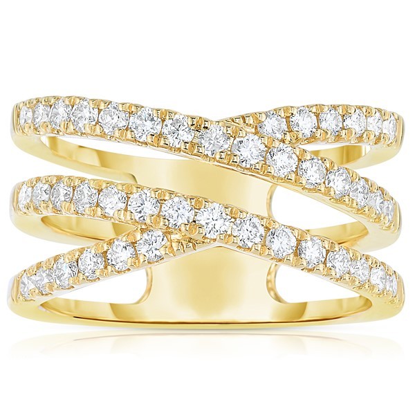 Open Criss Cross Diamond Ring in 14K Yellow Gold