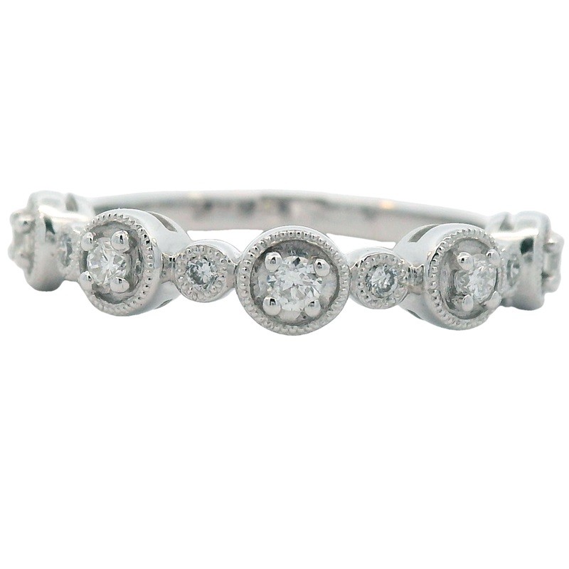 Diamond Stacking Band with Milgrain in 14K White Gold