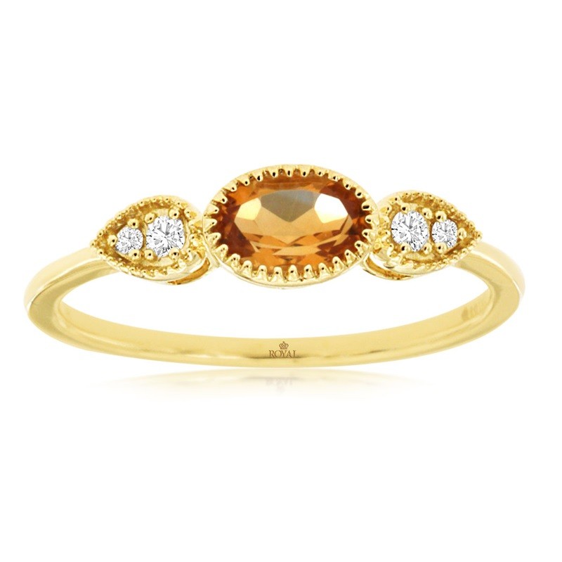 Oval Citrine Ring with Diamonds