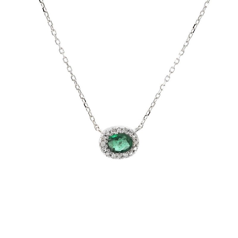 East West Oval Sapphire and Diamond Pendant Necklace in 18K