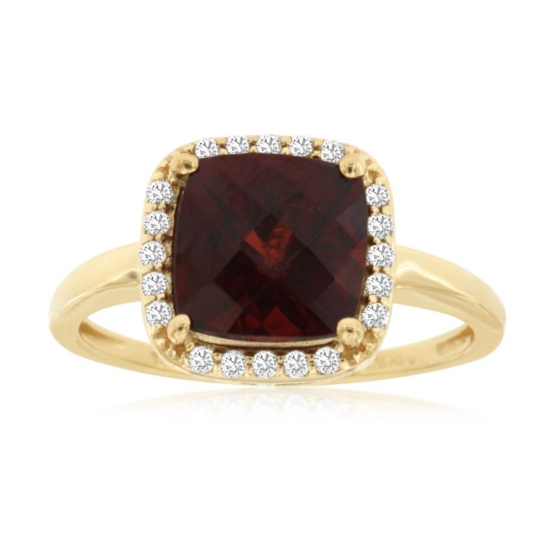 Garnet Ring with Diamond Halo