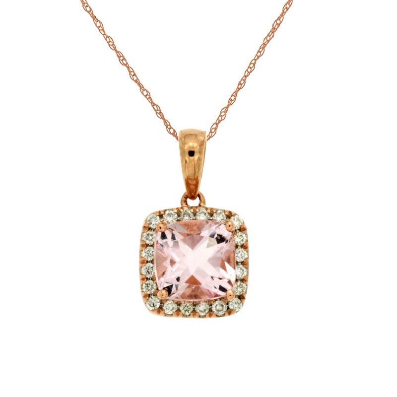 Small Cushion Morganite Pendant with Halo