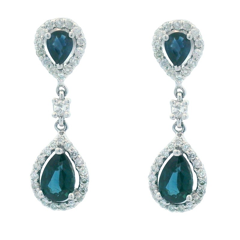 Blue Sapphire and Diamond Drop Studs