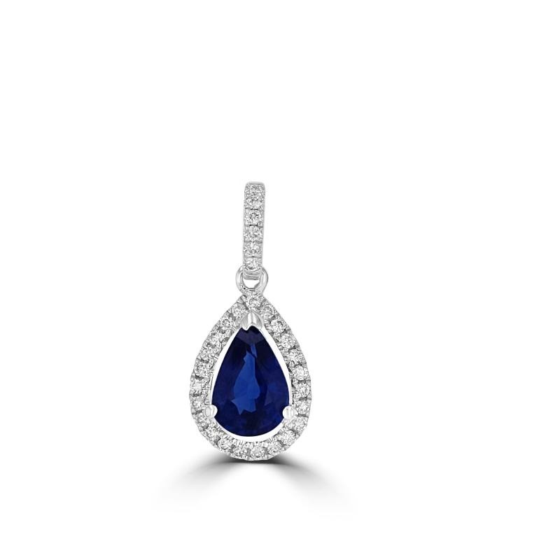 Pear Blue Sapphire Pendant with Diamond Halo