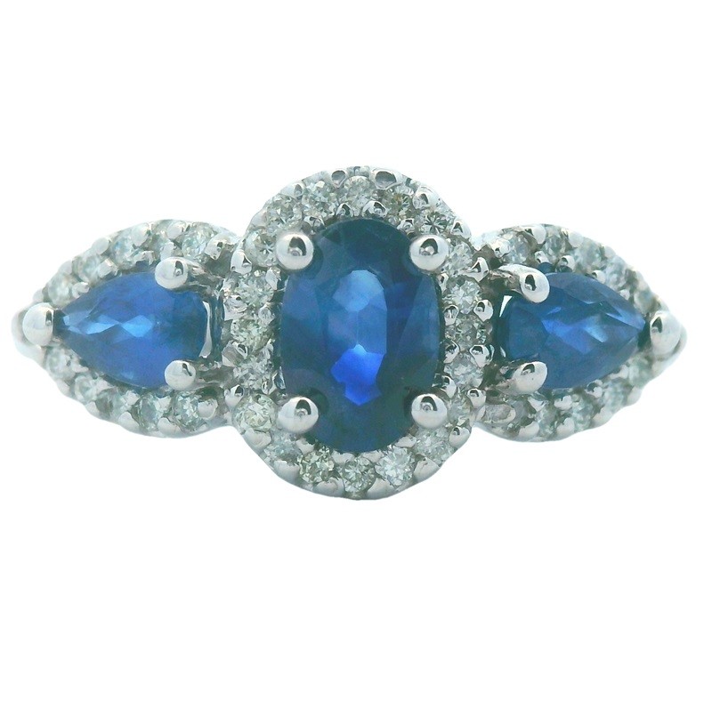 Three Stone Sapphire Ring with Diamonds