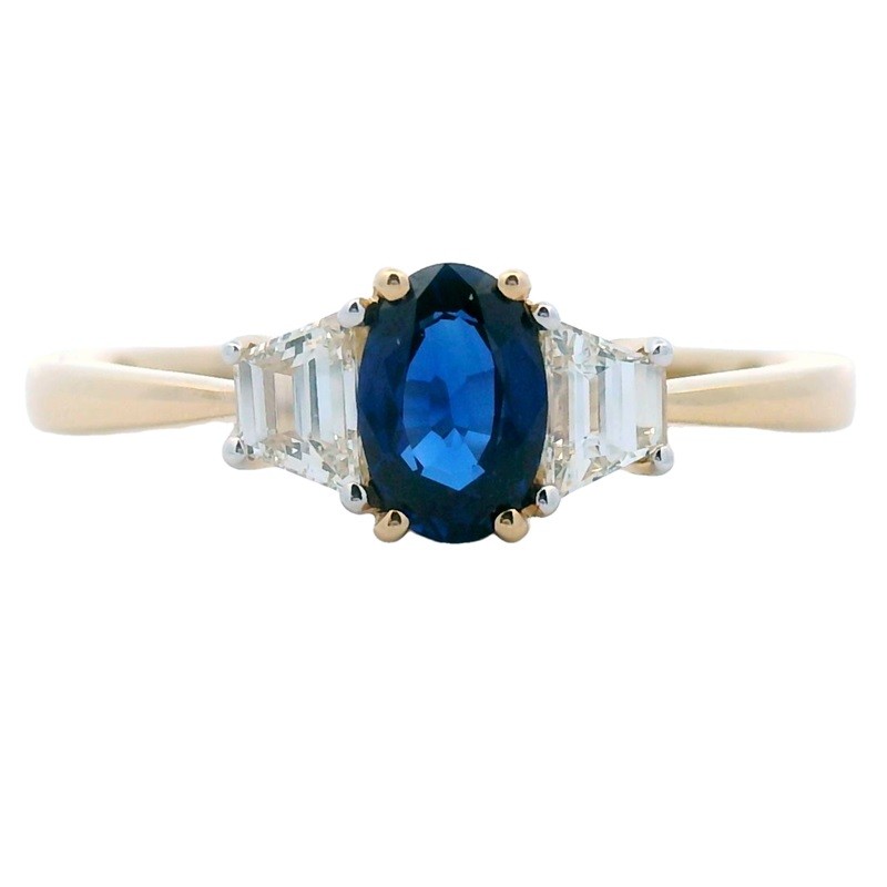 Blue Sapphire Ring with Diamonds in 14K Yellow Gold