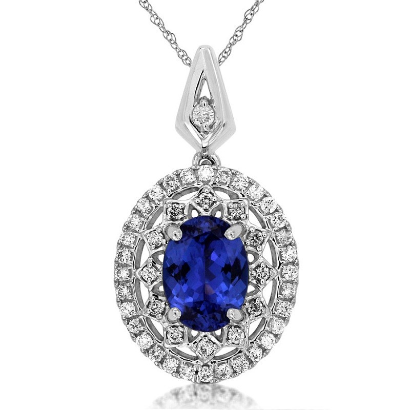 Tanzanite and Diamond Pendant in 14K White Gold