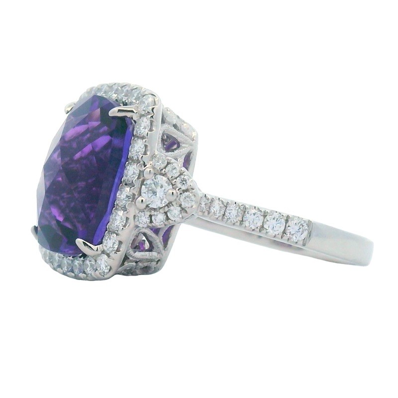 Amethyst and Diamond Ring in 18K White Gold