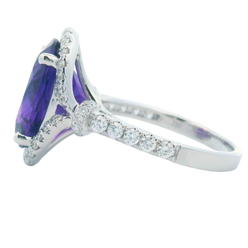 6ct Amethyst Ring with Diamonds in 18K White Gold