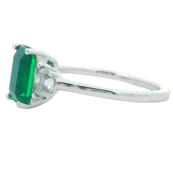 Three Stone Emerald Ring in 18K White Gold