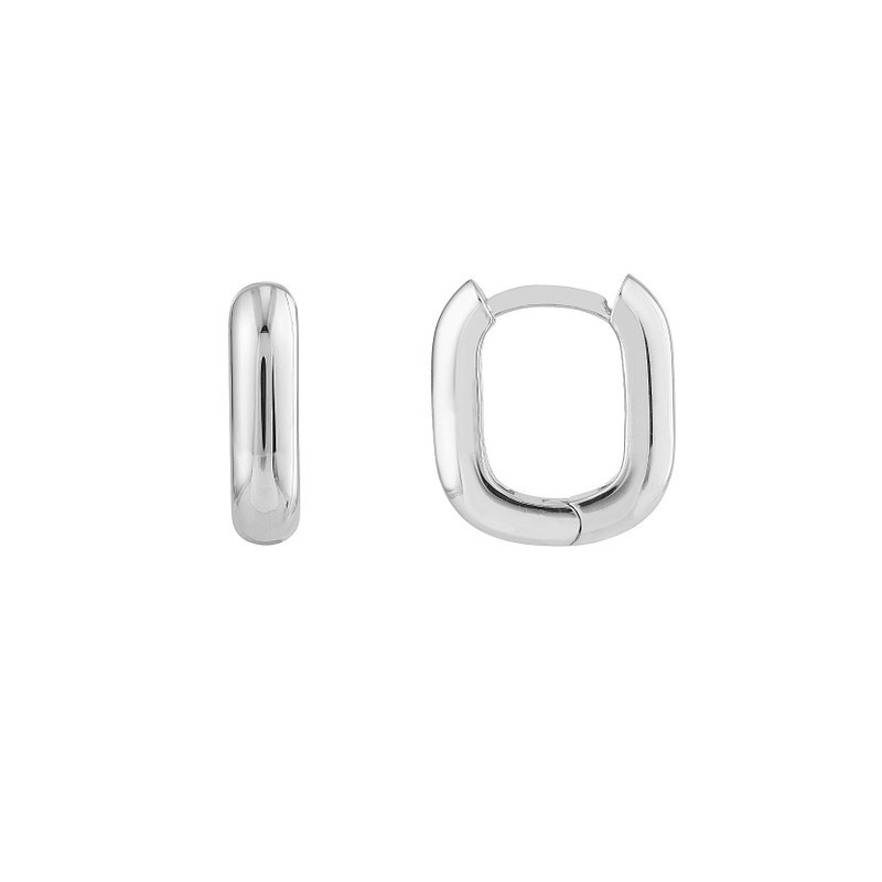 14K White Gold Oblong Huggie Hoops