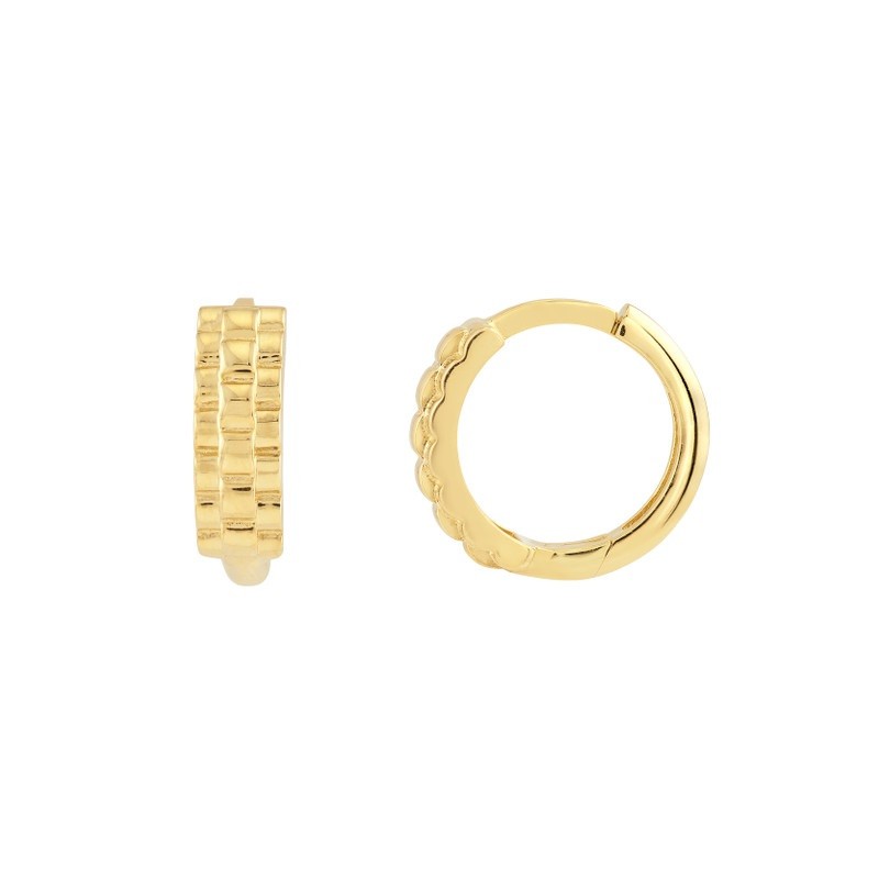 Basket Weave Huggies in 14K Yellow Gold