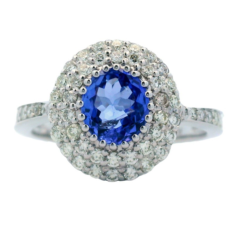 Tanzanite Ring with Double Diamond Halo