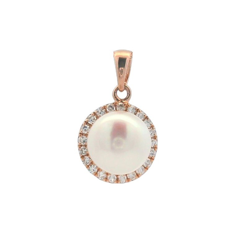 Pearl Pendant with Diamond Halo in 14K Rose Gold