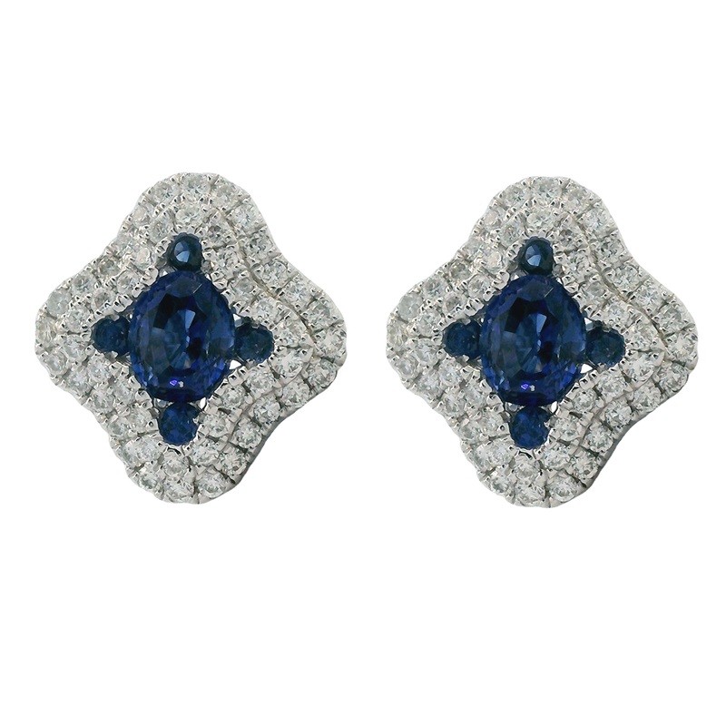 Blue Sapphire Studs with Double Diamond Halo