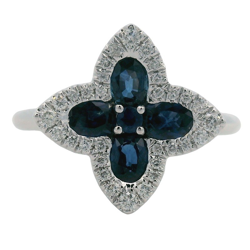 Blue Sapphire and Diamond Flower Ring