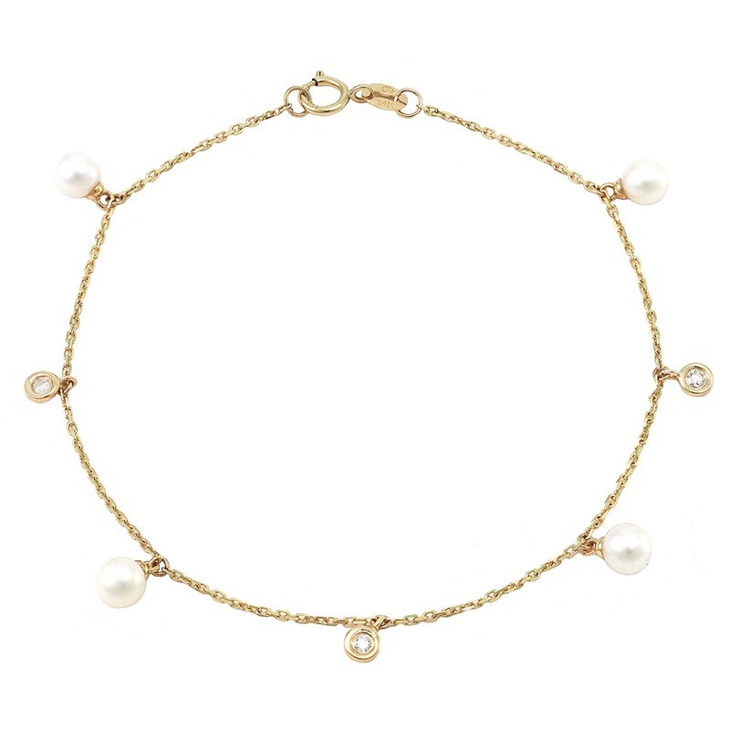 Dangling Diamond and Pearl Bracelet