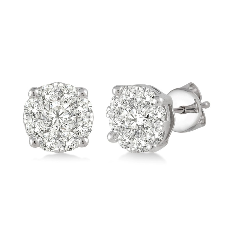 14K White Gold Diamond Cluster Earrings