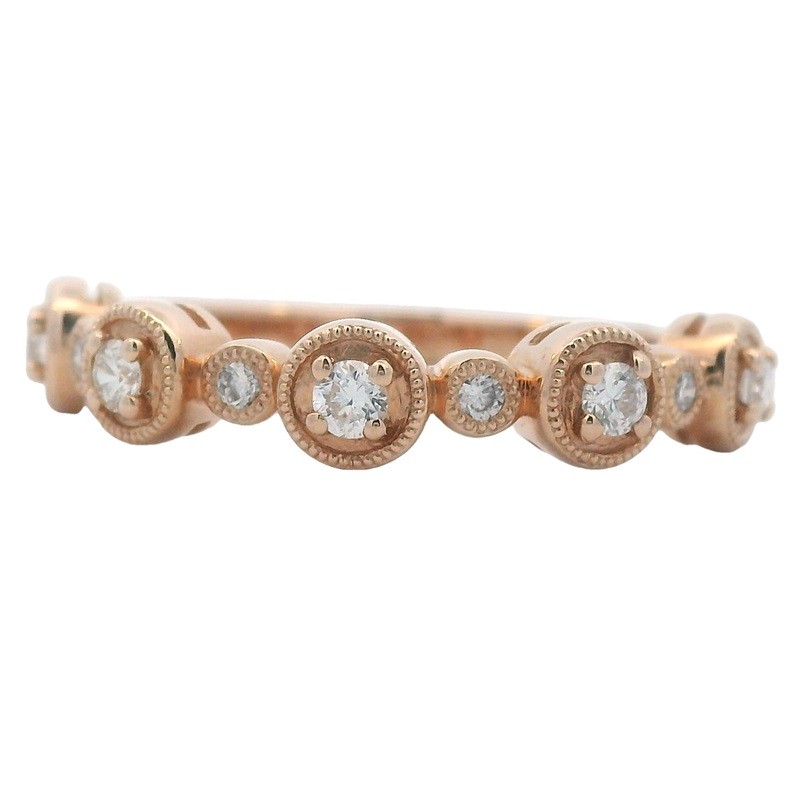 Diamond Stacking Band with Milgrain in 14K Rose Gold