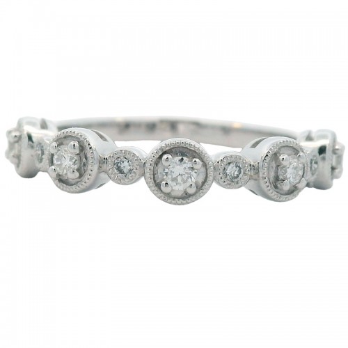 Diamond Stacking Band with Milgrain in 14K White Gold