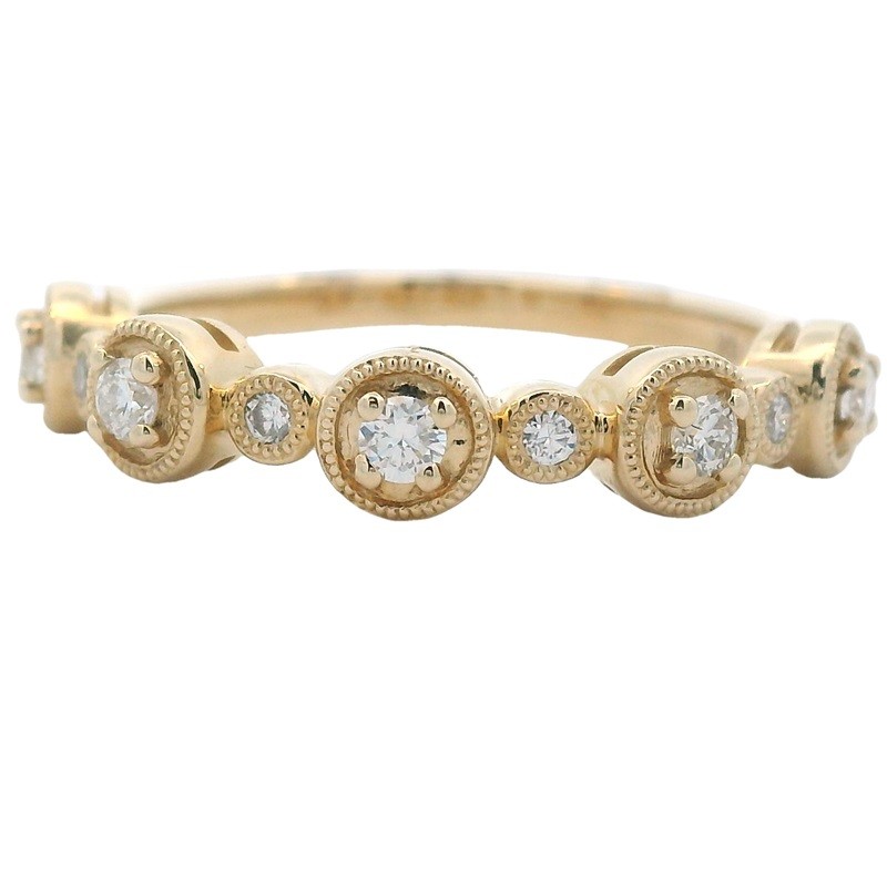 Diamond Stacking Band with Milgrain in 14K Yellow Gold