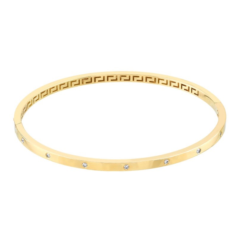Square Bangle with Diamonds in 14K Yellow Gold