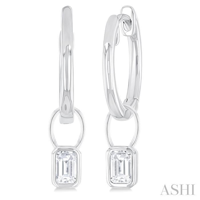 Ashi Convertible Bezel-set Emerald Diamond Huggies in 14K White Gold