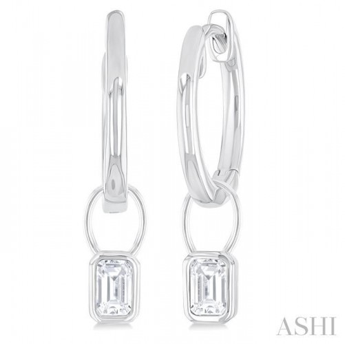 Ashi Convertible Bezel-set Emerald Diamond Huggies in 14K White Gold