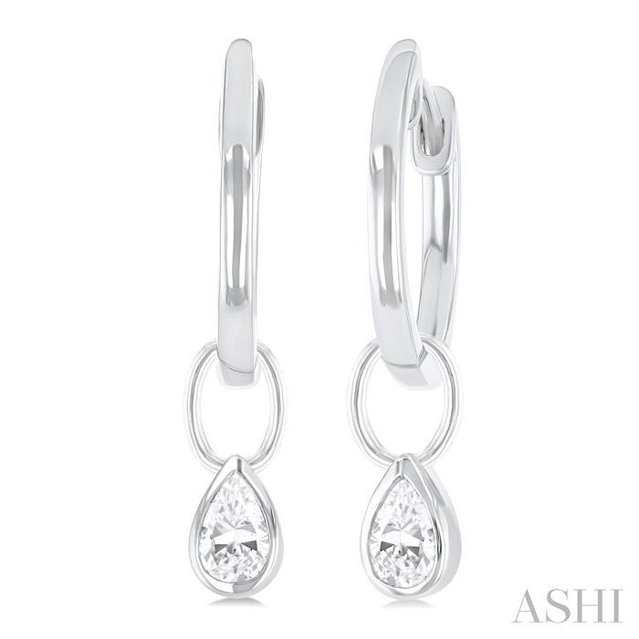 Ashi Convertible Bezel-set Pear Diamond Huggies in 14K White Gold