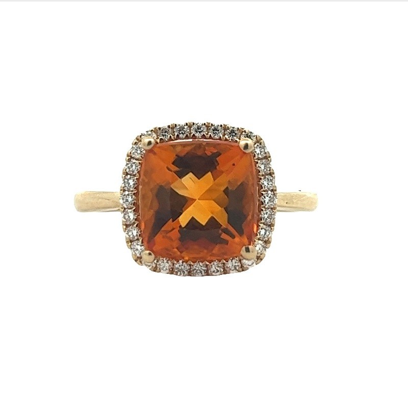 Cushion Citrine Ring with Halo