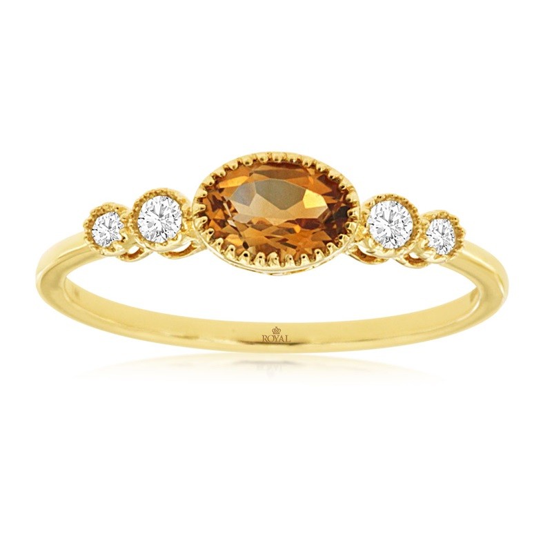 Oval Citrine Ring with Diamonds