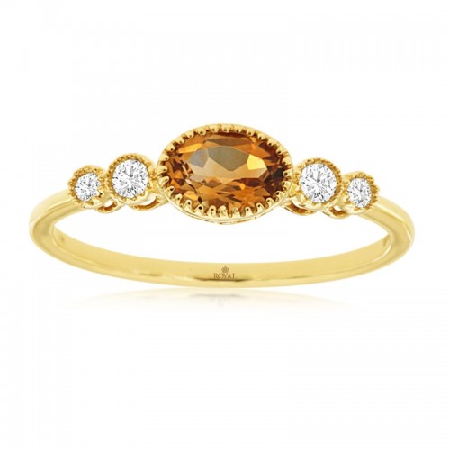 Oval Citrine Ring with Diamonds