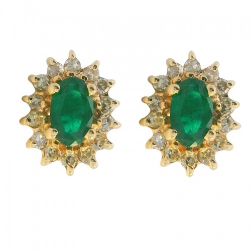 Emerald Studs with Diamond Halo