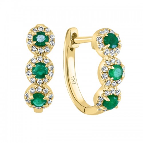 Emerald and Diamond Huggies in 14K Yellow Gold