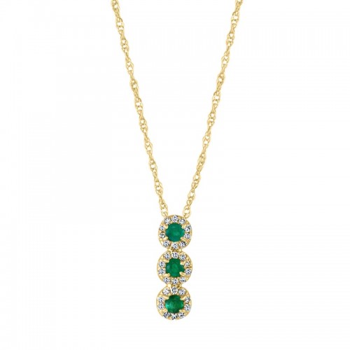 Emerald and Diamond Halo Drop Necklace in 14K Yellow Gold