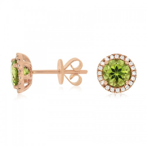 Peridot and Diamond Studs in 14K Rose Gold