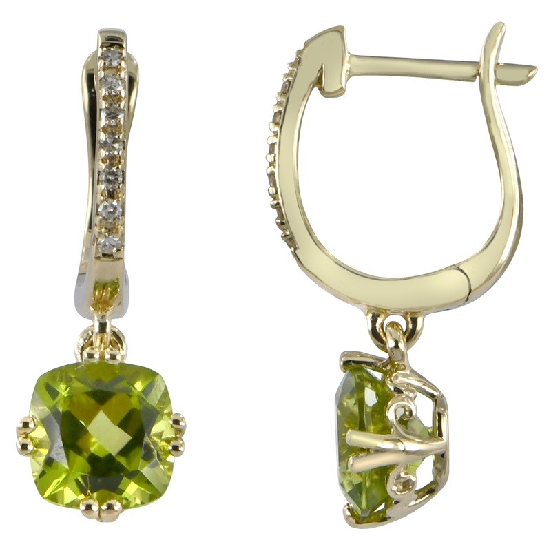 14Y Diamond Huggies with Peridot Dangle