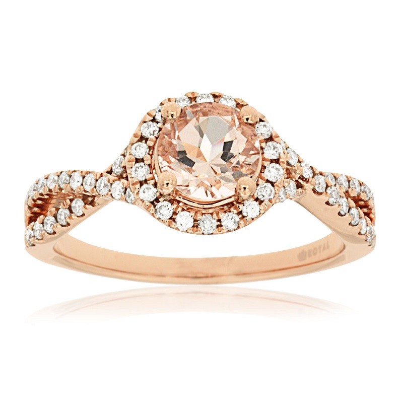 Morganite Ring With Elegant Diamond Twist