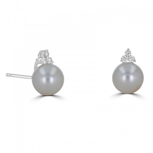 Freshwater Pearl Studs with Diamond Accents