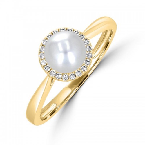 Freshwater Pearl Ring with Halo in 14K Yellow Gold