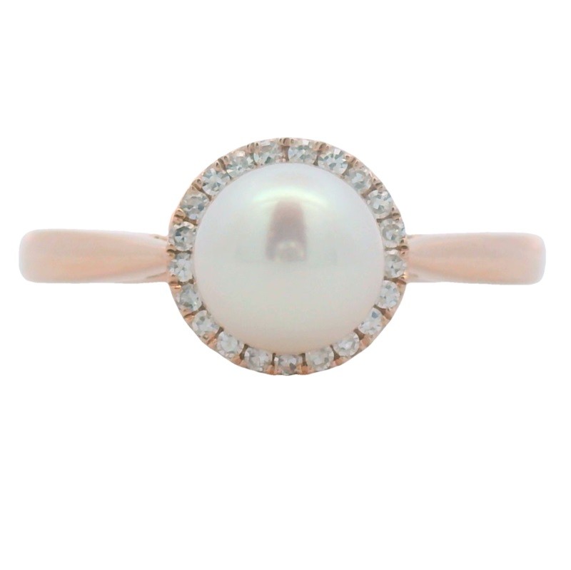 Freshwater Pearl Ring with Halo in 14K Rose Gold