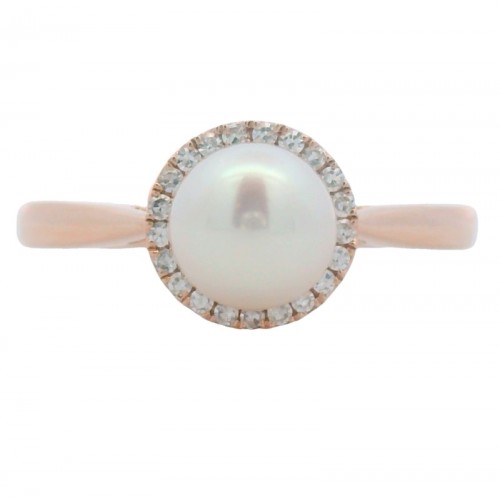 Freshwater Pearl Ring with Halo in 14K Rose Gold