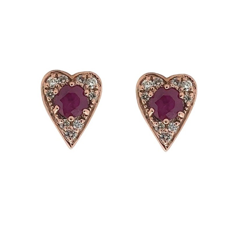 Ruby and Diamond Heart Studs