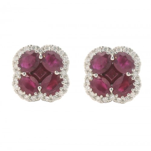 Small Ruby and Diamond Clover Studs