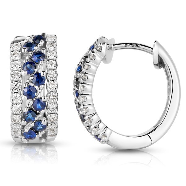 Wide Sapphire and Diamond Mini Hoops