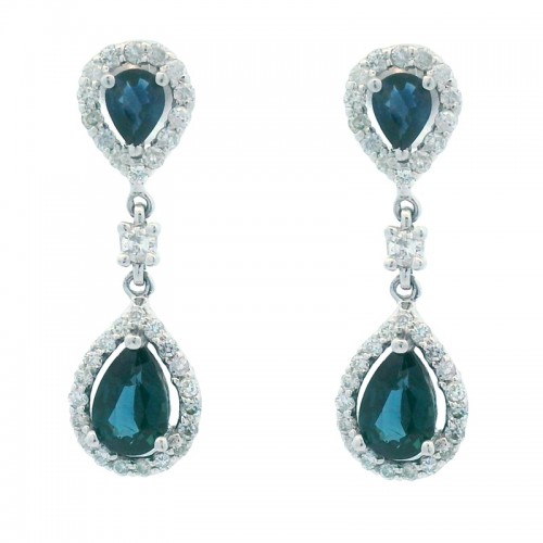 Blue Sapphire and Diamond Drop Studs