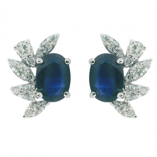 Blue Sapphire Earrings with Diamond Accents