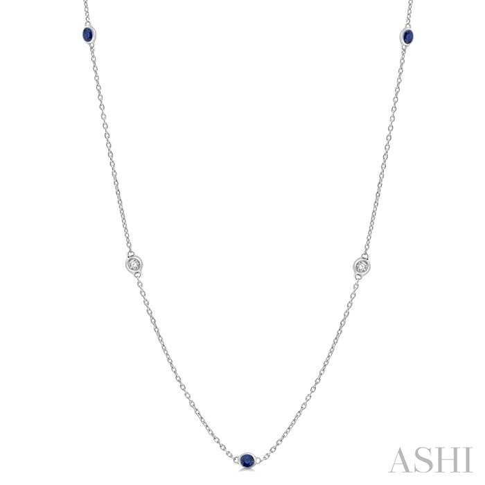 Ashi Blue Sapphire and Diamond Station Necklace in 14K White Gold